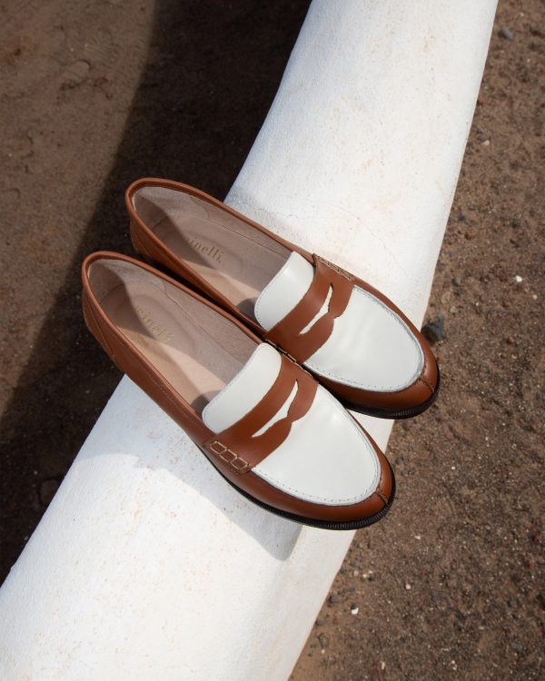 MOCASSINS MAURINE COGNAC ÉCRU